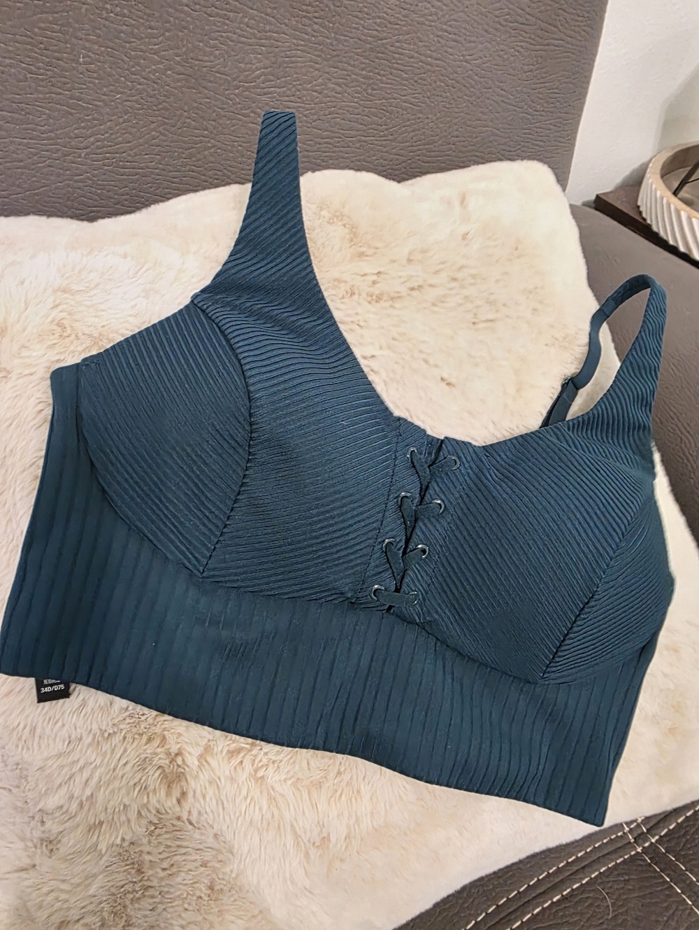 Victorias Secret Ribbed Lace-Up Bralette in Emerald Green